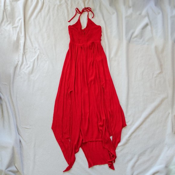 GB Gianni Bini Dresses & Skirts - GB Red Smocked Halter Dress with Handkerchief Hem